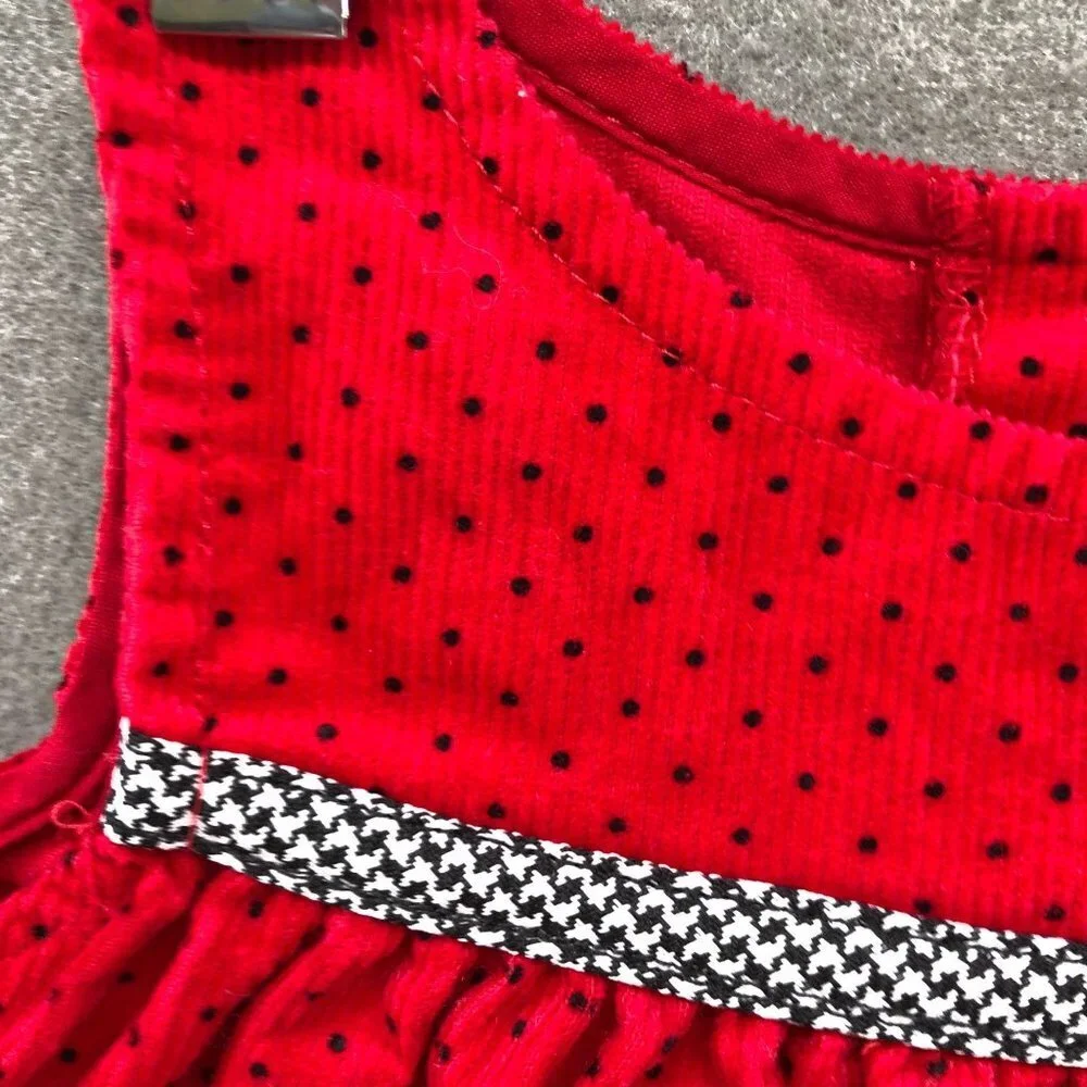 Vintage Girls 12-18M Holiday Pinafore Dress Red Corduroy Christmas‎ Embroidered